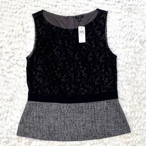 Ann Taylor Black Lace/Gray Tweed Top, Size 8